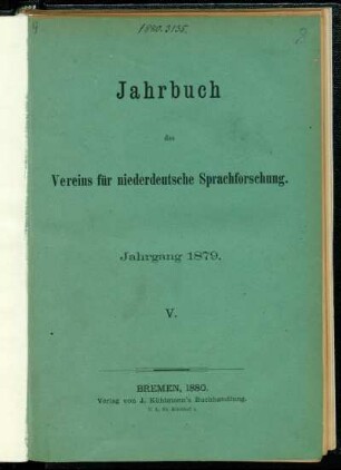 5.1879: Jahrbuch des Vereins für Niederdeutsche Sprachforschung