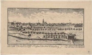 Stadtansicht von Wittenberg von Süden über die Elbe, aus einer Reihe von Schlitterlau?