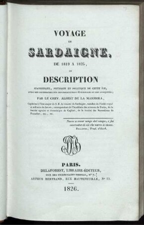 [1], [Text]: Voyage en Sardaigne de 1819 a 1825 .... [1], [Text]