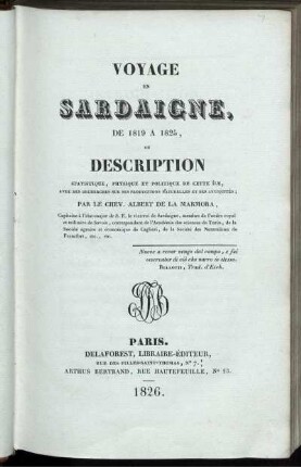 [1], [Text]: Voyage en Sardaigne de 1819 a 1825 .... [1], [Text]