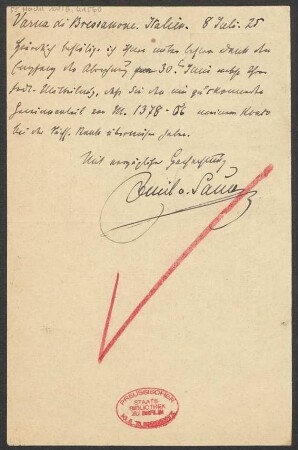 Brief an B. Schott's Söhne : 08.07.1925