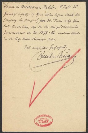 Brief an B. Schott's Söhne : 08.07.1925