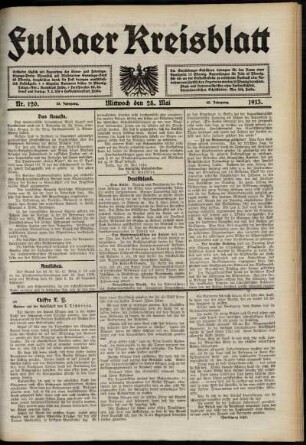Erste Ausgabe vom Mittwoch, den 28. Mai 1913.
