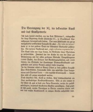 Die Vereinigung der XI, die dekorative Kunst und das Kunstgewerbe
