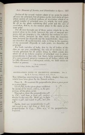 Miscellaneous notes on descriptive geomertry.