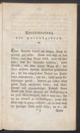Vorerinnerung des Herausgebers