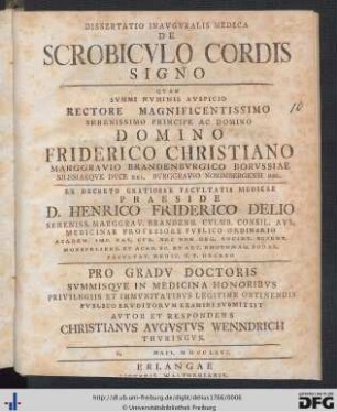 Dissertatio Inavgvralis Medica De Scrobicvlo Cordis Signo