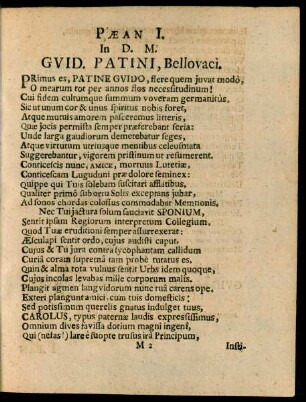 Paean I. In D. M. Guid. Patini, Bellovaci.