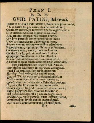 Paean I. In D. M. Guid. Patini, Bellovaci.