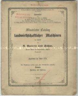Katalog über landwirtschaftliche Maschinen von der Firma R. Garrett und Sons in England