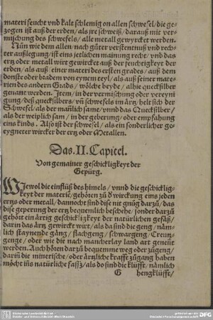 Das. II. Capitel. Von gemainer geschickligkeyt der Gepürg.
