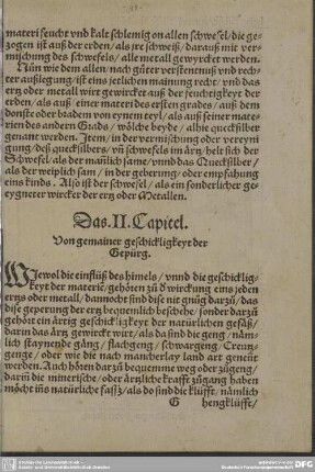 Das. II. Capitel. Von gemainer geschickligkeyt der Gepürg.