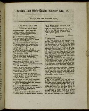 Beilage zum Westphälischen Anzeiger Nro. 96. Dienstags den 2ten November 1800.