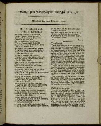 Beilage zum Westphälischen Anzeiger Nro. 96. Dienstags den 2ten November 1800.