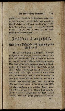 Zwölftes Hauptstück. Was beym Gespräche des Umgangs zu beobachten ist