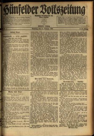 Erste Ausgabe vom Samstag, den 14. Februar 1920.