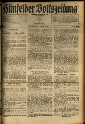 Erste Ausgabe vom Samstag, den 14. Februar 1920.