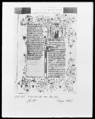 Deutschordensbrevier für die Ballei Utrecht — Initiale P (ater), darin die Himmelfahrt des Sohnes des Christengottes, Folio 291recto
