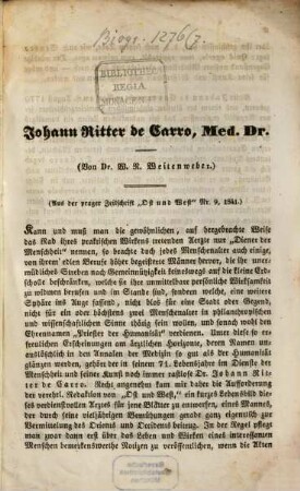 Johann Ritter de Carro, Med. Dr.