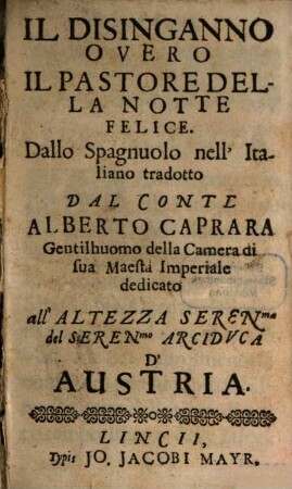 Il Disinganno Overo Il Pastore Della Notte Felice