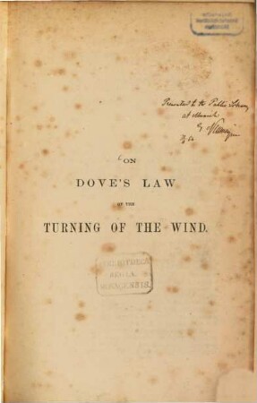 On Dove's Law of the Turning of the Wind : By Professor George Neumayer. [Re-printed from the Royal Society's Transactions.]