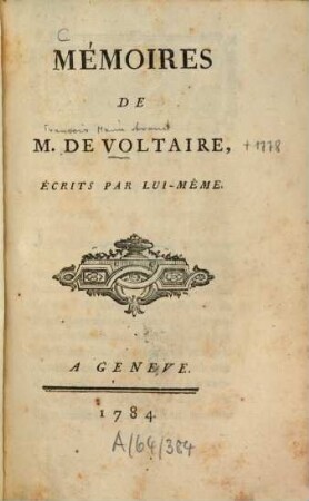 Mémoires de M. de Voltaire