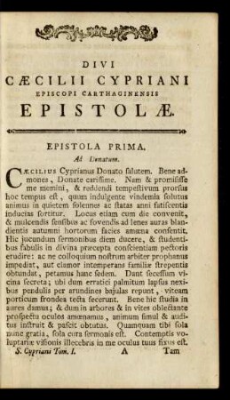 Divi Caecilii Cypriani Episcopi Carthaginensis Epistolae