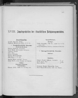 XVIII. Angelegenheiten der israelitischen Religionsgemeinden.