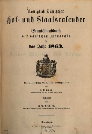 Königlich-dänischer Hof- und Staatskalender : nebst einem genealogischen Verzeichnisse, 1863