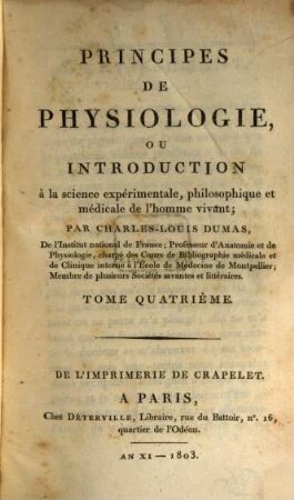 Principes De Physiologie, Ou Introduction à la science expérimentale, philosophique et médicale de l'homme vivant, 4