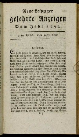 30tes Stück. Den 14ten April.