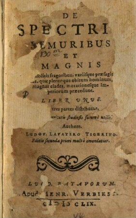 De spectris, lemuribus et magnis ... : liber unus