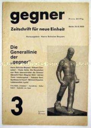 Kulturpolitische Monatszeitschrift "gegner" u.a. zu den Aufgaben und Zielen der Zeitschrift