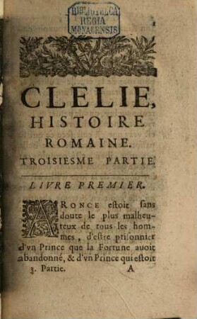 Clélie : histoire romaine. [5]. 3. partie. 1660