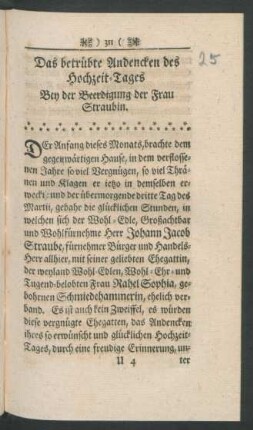 Das betrübte Andencken des Hochzeit-Tages Bey der Beerdigung der Frau Straubin