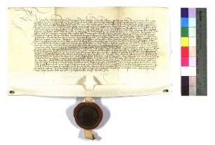 Bischof Lorenz an Albrecht von Hohenlohe verleiht Langenburg, Neufels, Bretzfeld; Siegel.
