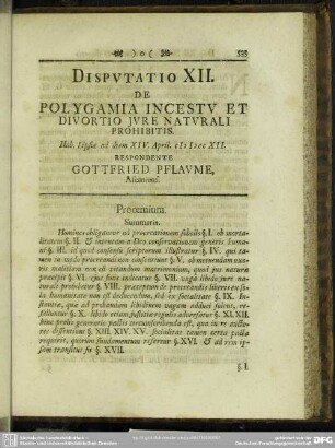 Disputatio XII. De Polygamia Incestu Et Divortio Iure Naturali Prohibitis