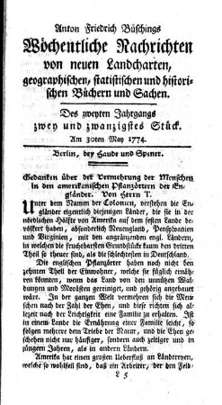 Zwey und zwanzigstes Stück
