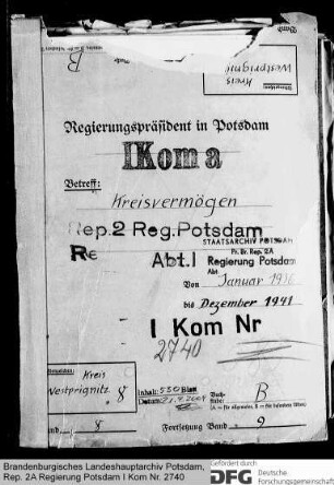 Haushaltspläne, Verwaltungsberichte und Kreisvermögen des Kreises Westprignitz