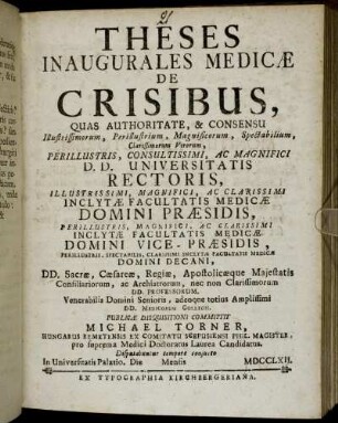 Theses Inaugurales Medicæ De Crisibus