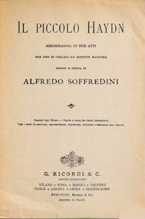 Il piccolo Haydn : melodramma in due atti, per uso di collegi ed Istituti Maschili