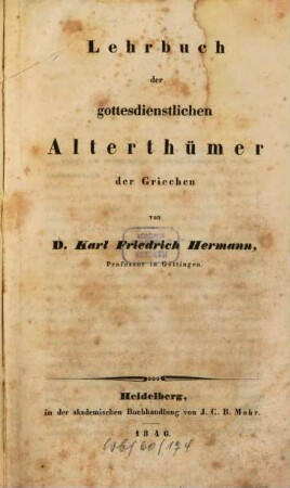 Lehrbuch der griechischen Antiquitäten : in 4 Bänden, 2. Lehrbuch der gottesdienstlichen Alterthümer der Griechen