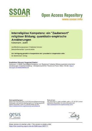 Interreligiöse Kompetenz: ein "Zauberwort" religiöser Bildung; quantitativ-empirische Annäherungen