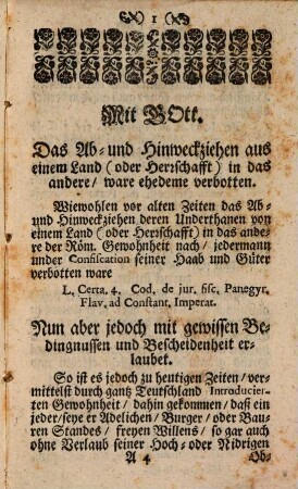 Ambts-müssige Stunden zugebracht im Juridischen Discurs vom Emigrations, Nachsteur und Abzugs-Recht
