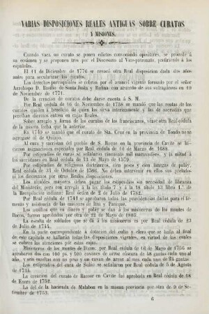 Varias disposiciones reales antiguas sobre curatos y misiones