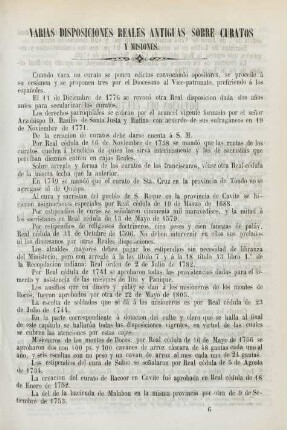 Varias disposiciones reales antiguas sobre curatos y misiones