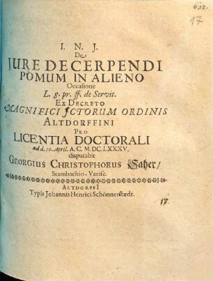 De jure decerpendi pomum in alieno : occasione L. 8. pr. ff. de servit.