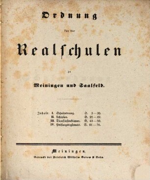 Ordnung für die Realschulen zu Meiningen und Saalfeld