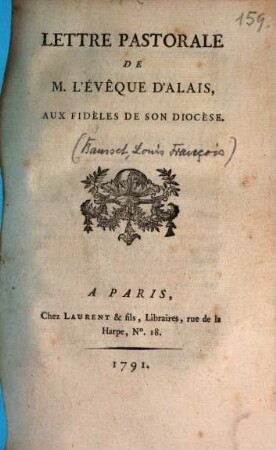 Lettre pastorale de M. l'évêque d'Alais : aux fidèles de son diocèse