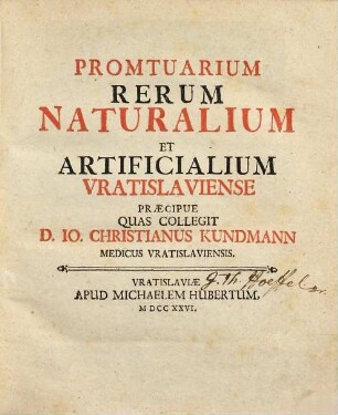 Promtuarium Rerum Naturalium Et Artificialium Vratislaviense